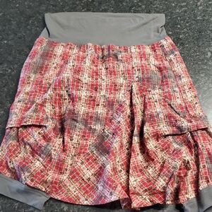 Sandwich Chic Plaid Mini Skirt in Red and Gray With Flower Print Lined